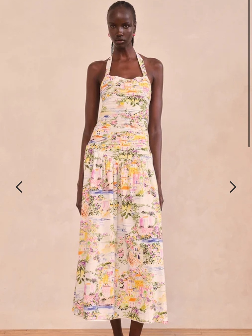 Saylor Halter Ruched Maxi Dress in Multi Floral Print